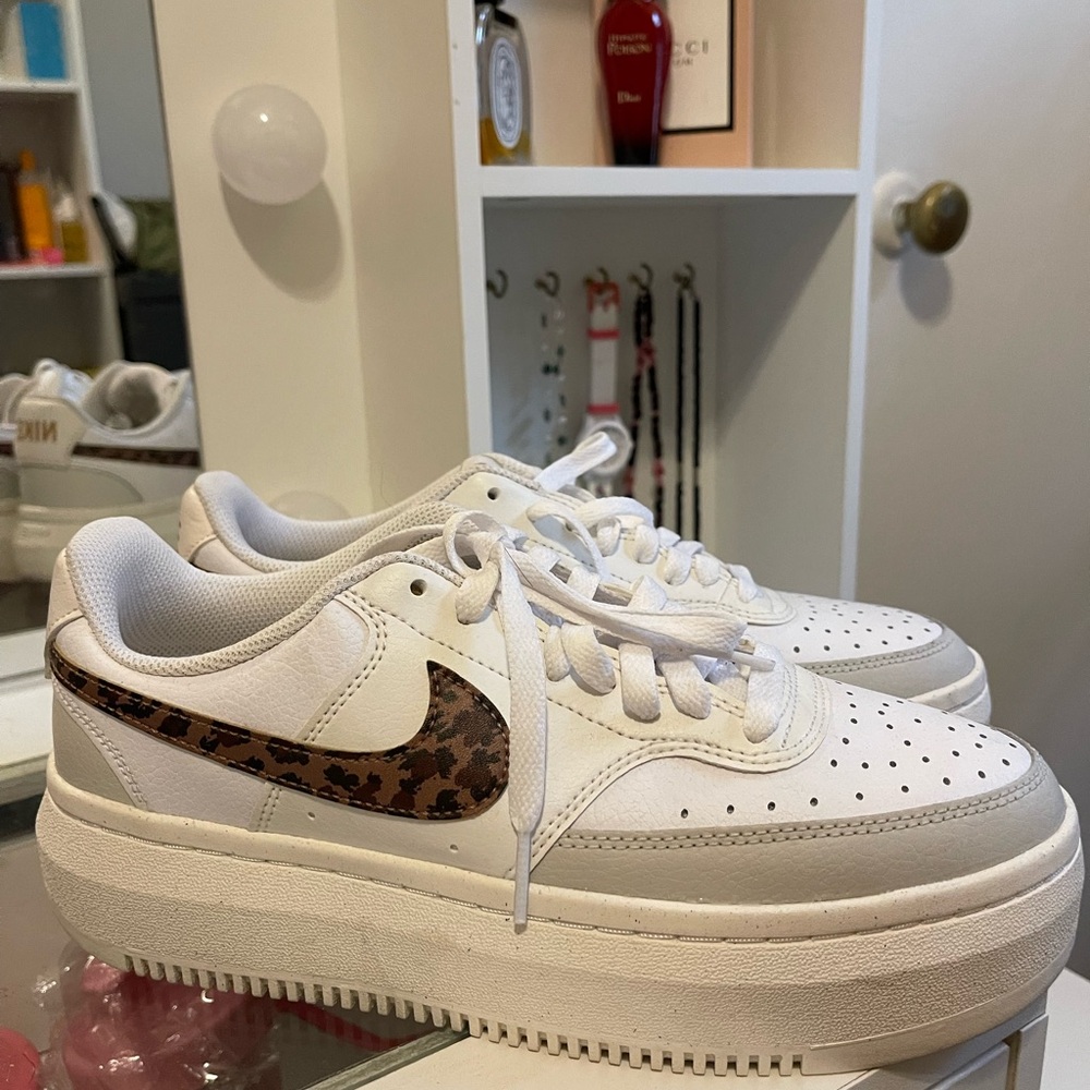 NIKE Court Vision Alta Platform AF1 Leopard White Gray Women's Sneakers